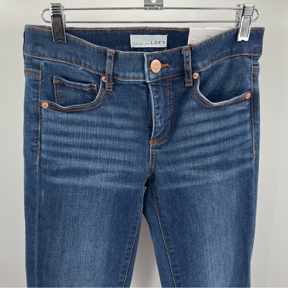 NWT Loft Modern Skinny Crop Tapestry Cuff Pockets Button Zip Dark Wash Jeans - Picture 2 of 11